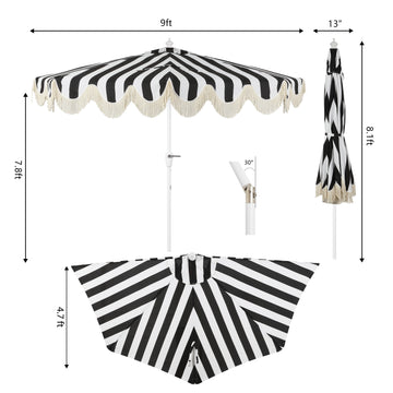 Beverly 9 ft. Designer Classic Scalloped Fringe Half Market Patio Umbrella
